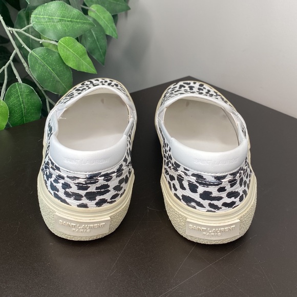 Saint Laurent White And Black Leopard Print Venice Slip-On Sneakers - Picture 6 of 16